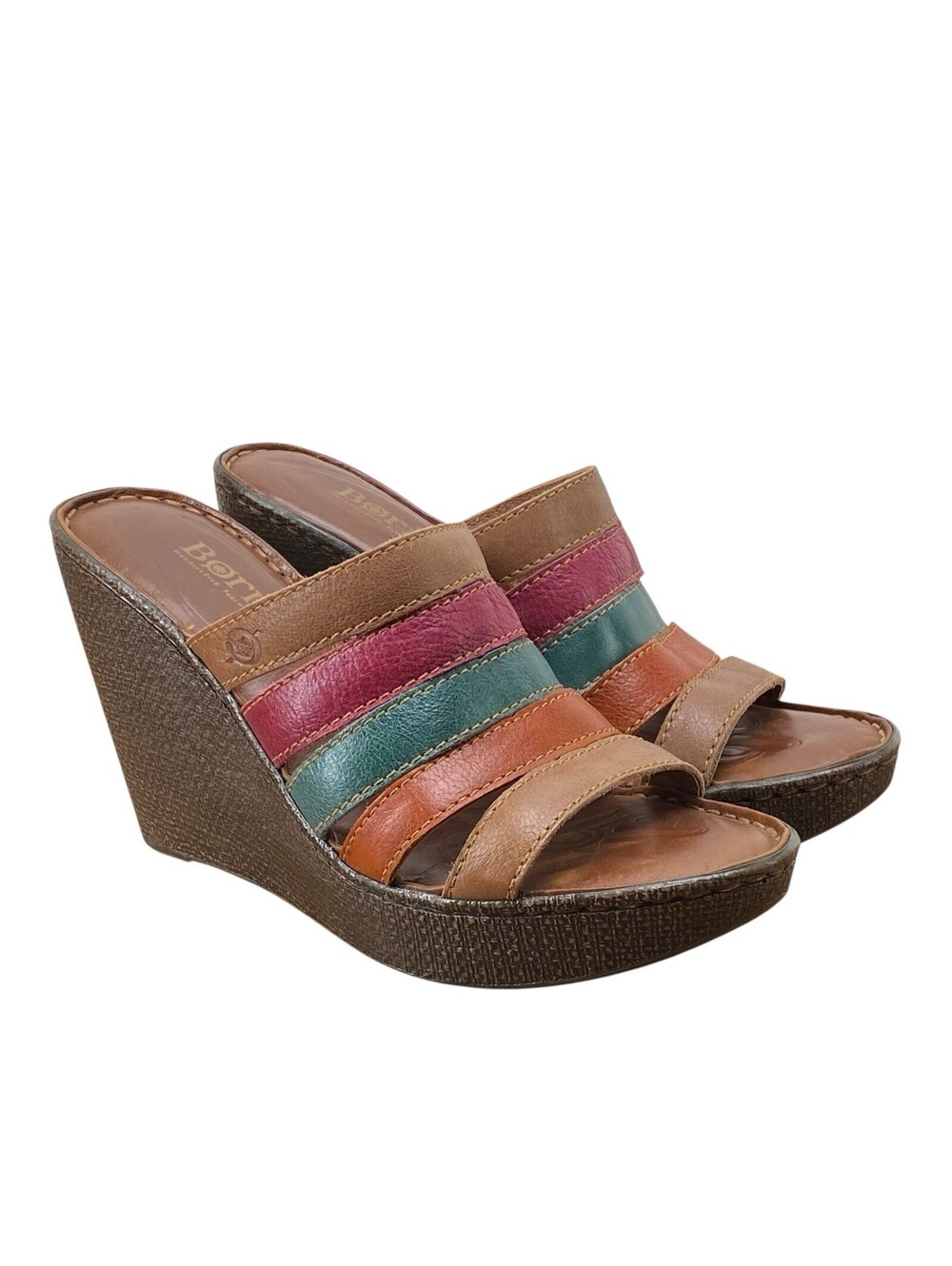 Born Kumi Platform Leather Multi Strap Wedge Sandals Women's Size 8 M